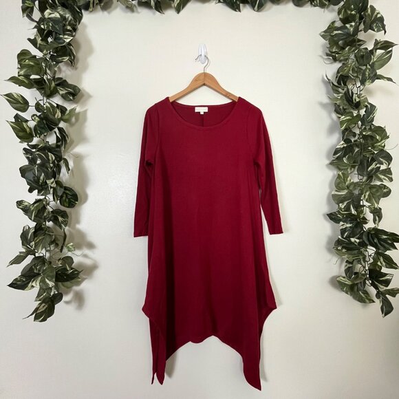 Simply Southern Asymmetrical Sharkbite Long Sleeve Knit Dress Maroon Size M - Picture 1 of 9